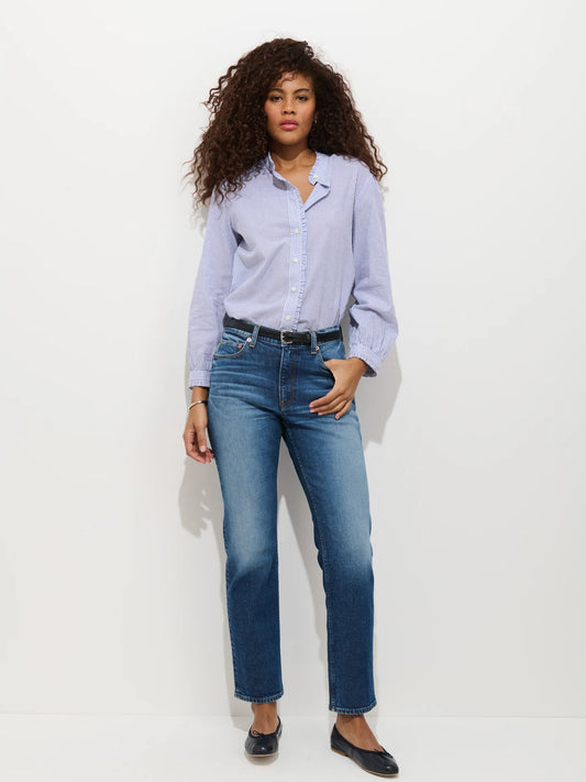 Chantilly Striped Ruffle Shirt - Navy/White