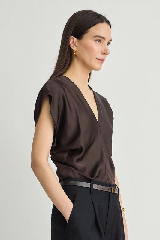 Monde Drape Bias Top - Black Coffee