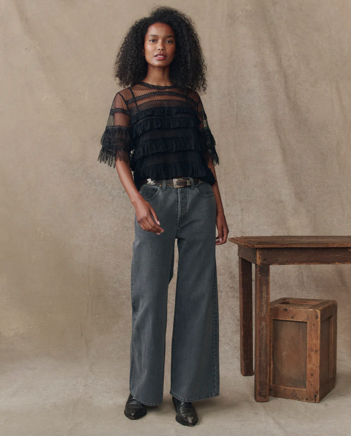 The Winter Mesh Flounce Top