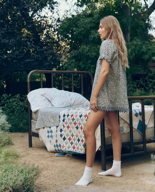 The Smocked Sleep Eyelet Dress - Bluebell Ditsy
