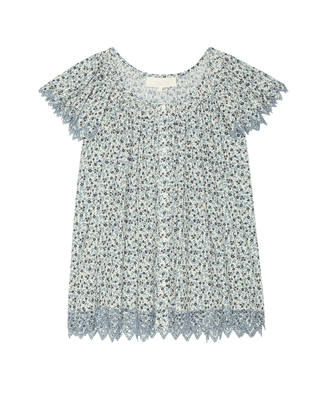 The Flutter Sleeve Eyelet Top - Bluebell Ditsy