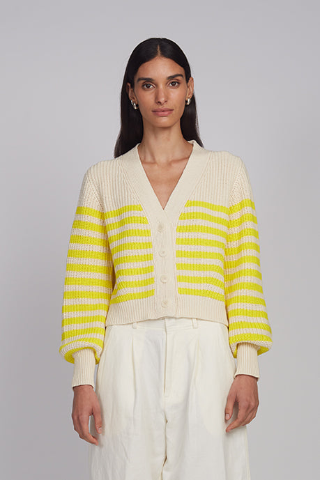 Isla Stripe Cardi - Ivory + Limone