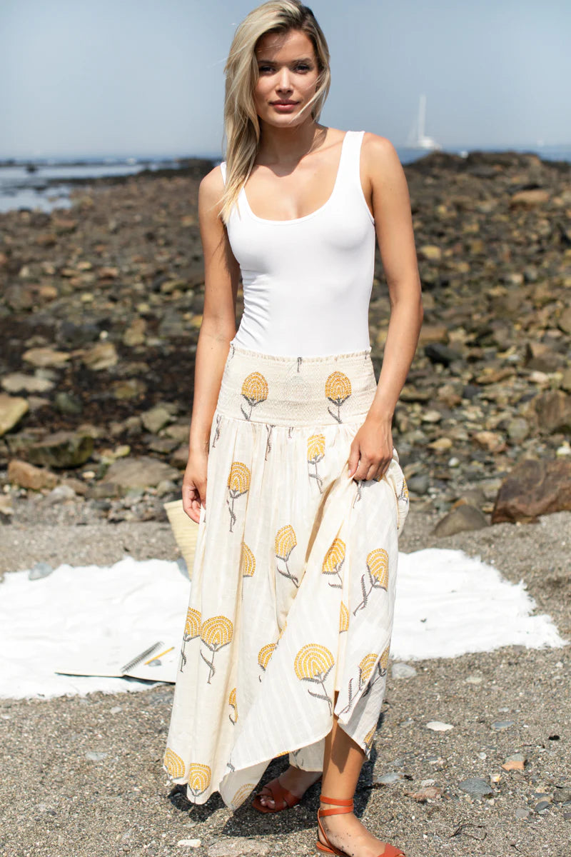 Smocked Maxi Skirt - Fan Flowers Marigold