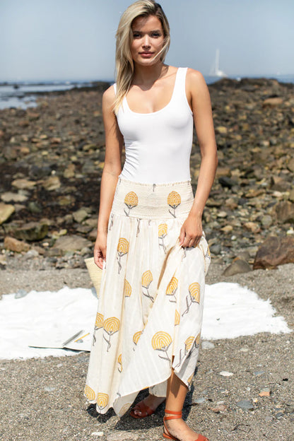 Smocked Maxi Skirt - Fan Flowers Marigold