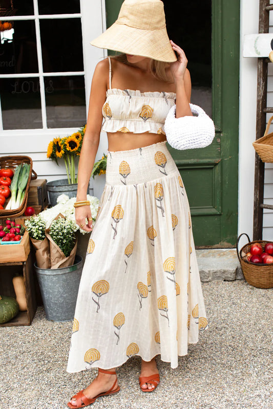 Smocked Maxi Skirt - Fan Flowers Marigold