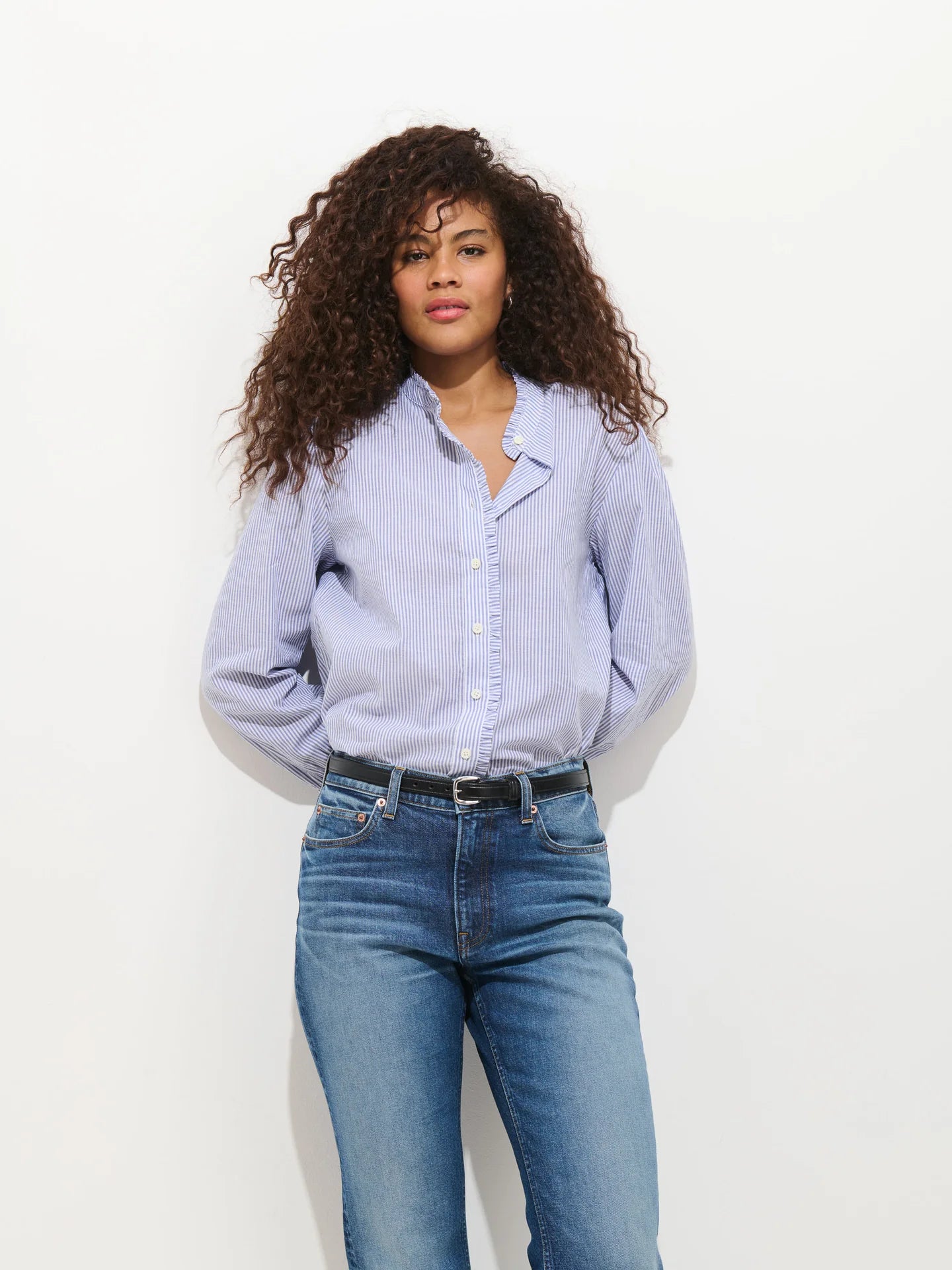 Chantilly Striped Ruffle Shirt - Navy/White