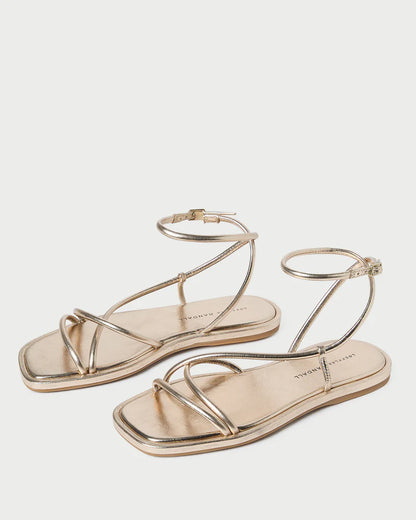 Noor Champagne Leather Flat Sandal