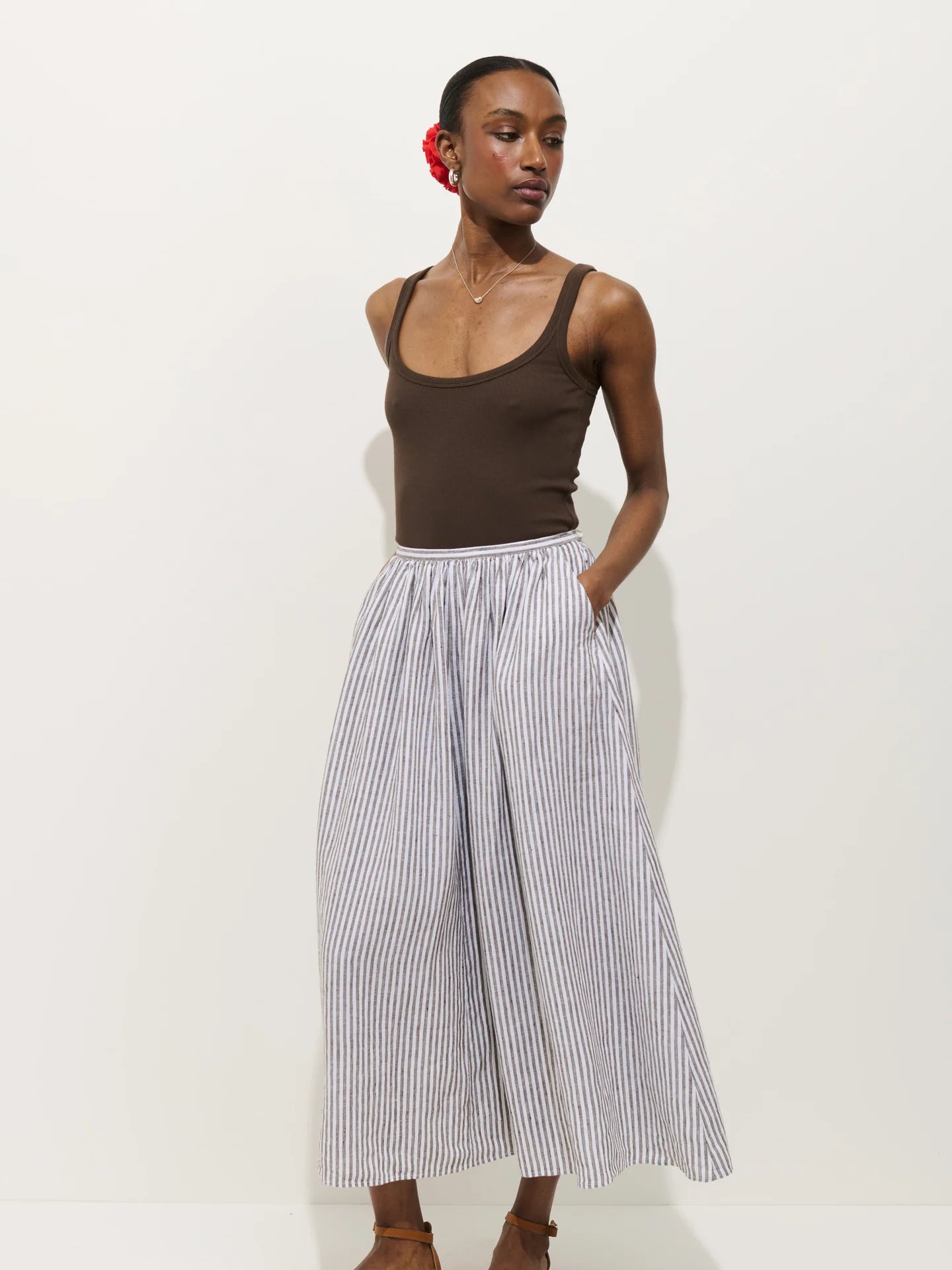 Sarah Striped Skirt - Espresso/Ivory