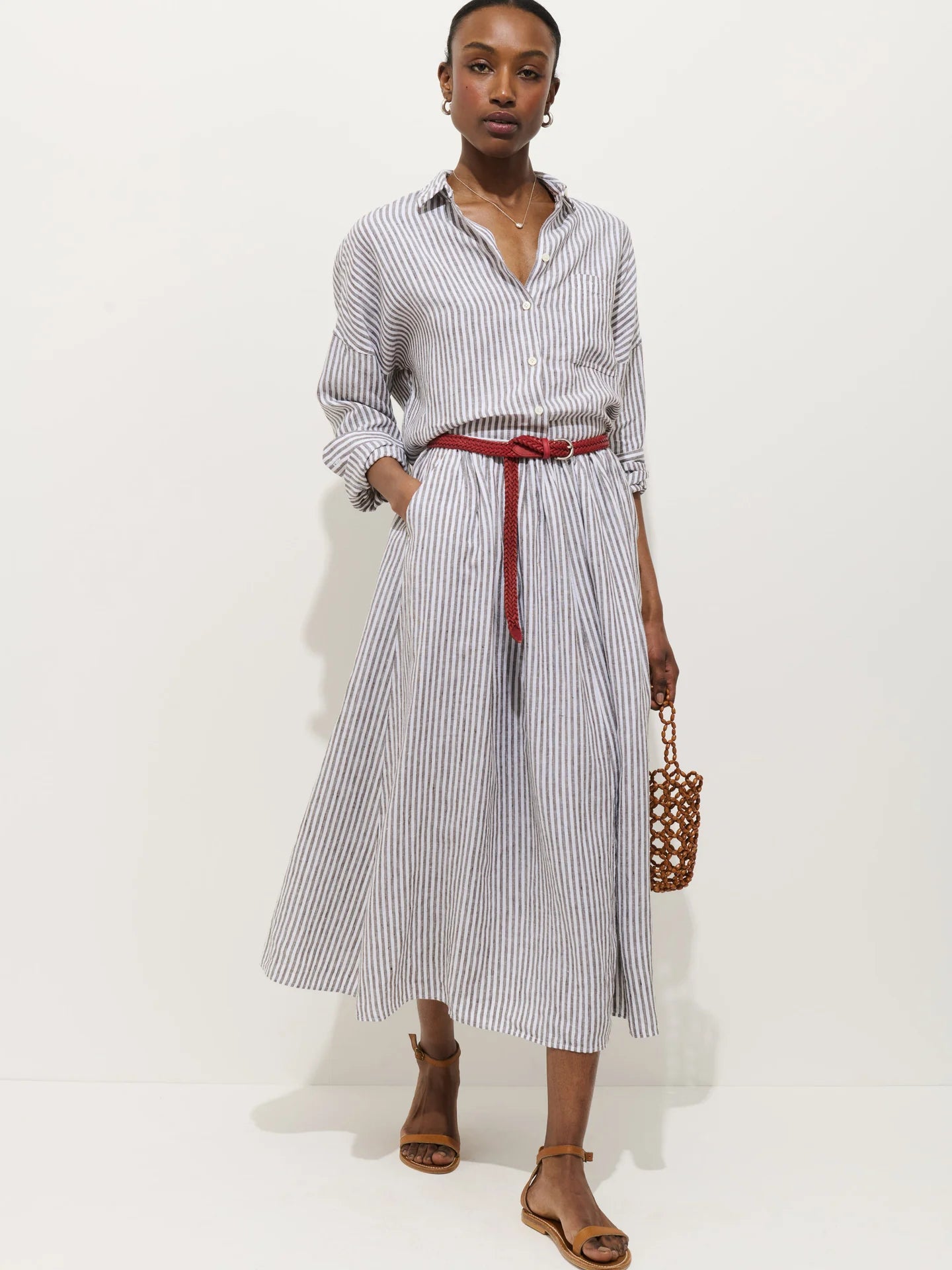 Sarah Striped Skirt - Espresso/Ivory