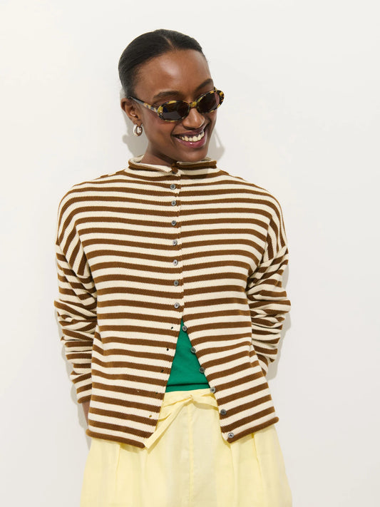 Taylor Cardigan - Ivory/Brown