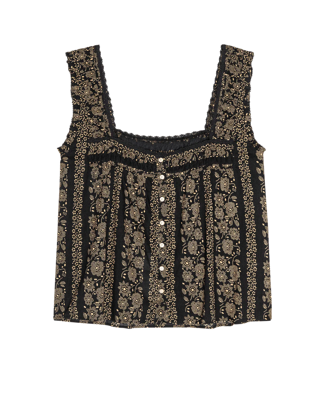The Victorian Pleat Tank - Black & Cream Token Floral