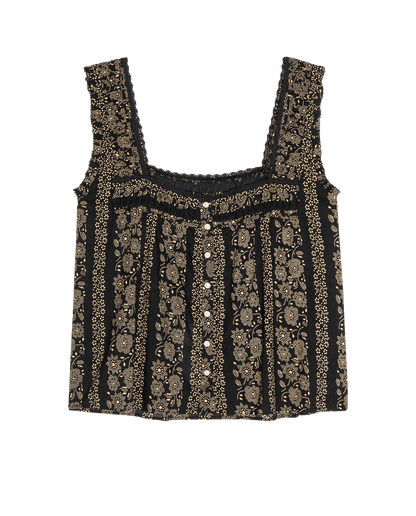 The Victorian Pleat Tank - Black & Cream Token Floral