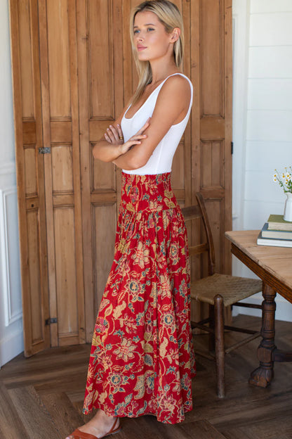 Smocked Maxi Skirt - Pompeian Blooms