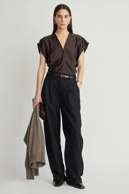 Monde Drape Bias Top - Black Coffee