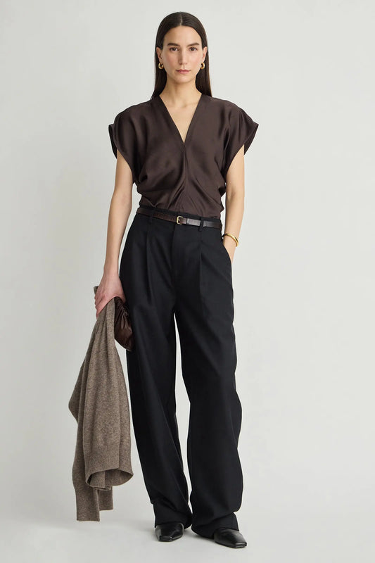 Monde Drape Bias Top - Black Coffee