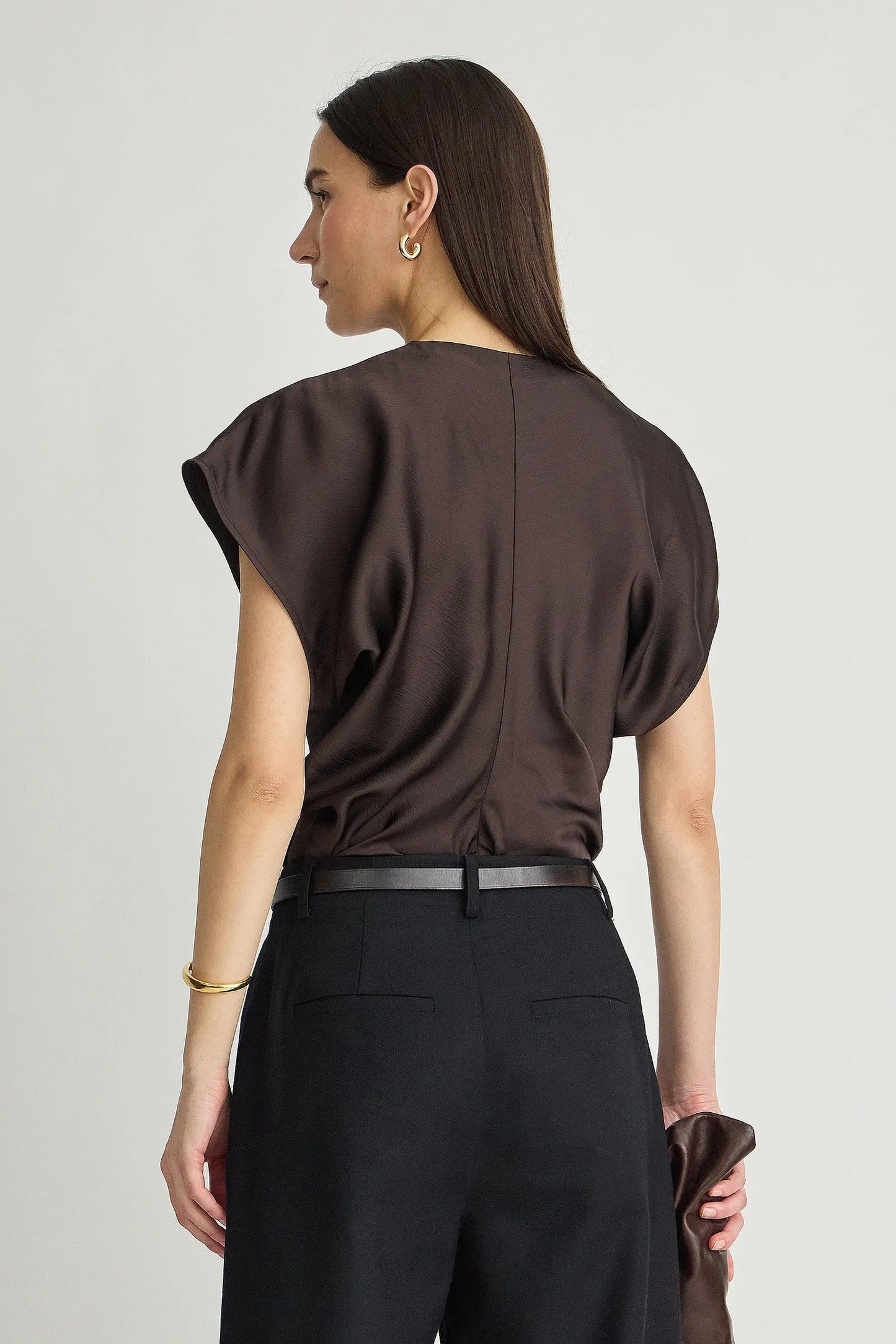 Monde Drape Bias Top - Black Coffee