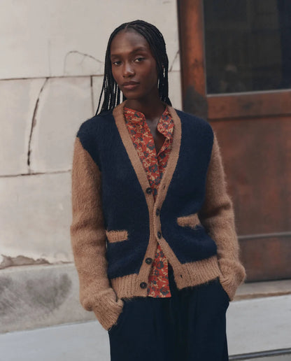 The Wellington Cardigan - Navy and Tan