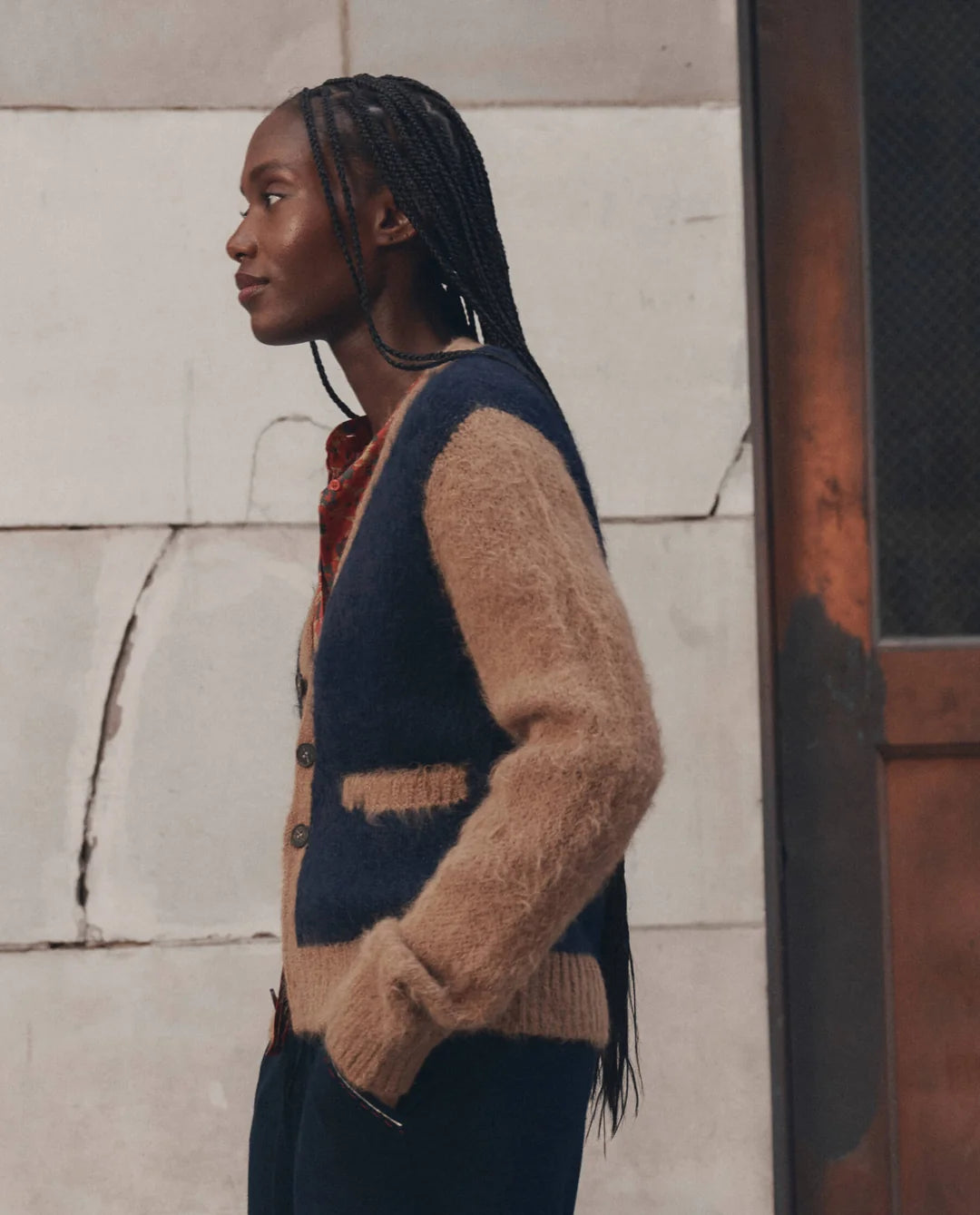 The Wellington Cardigan - Navy and Tan