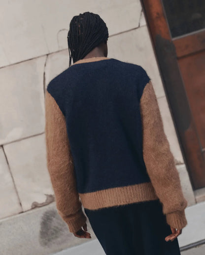 The Wellington Cardigan - Navy and Tan