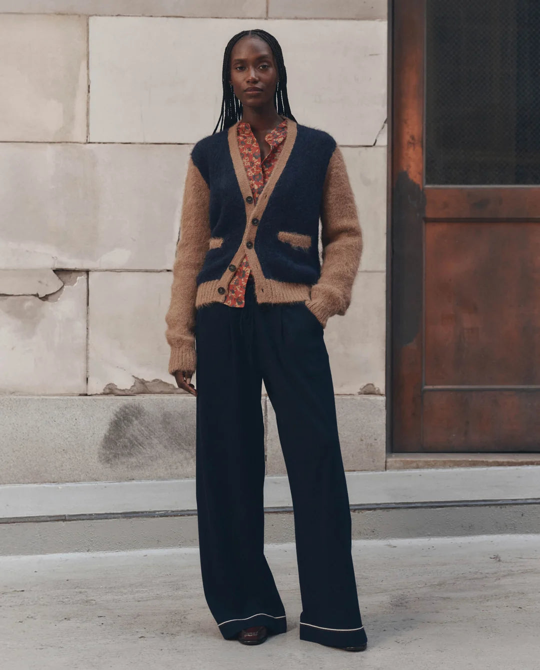 The Wellington Cardigan - Navy and Tan
