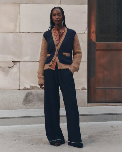 The Wellington Cardigan - Navy and Tan