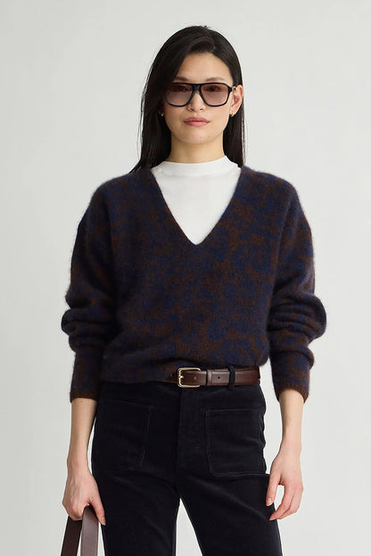Softest Silk Cashmere V-Neck - Leo Floral Midnight