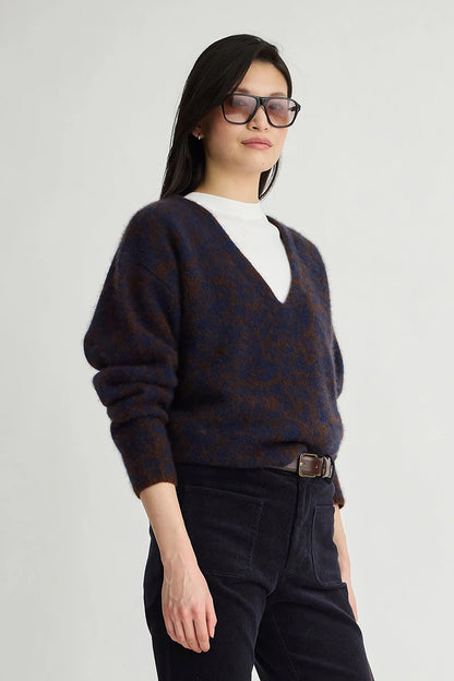 Softest Silk Cashmere V-Neck - Leo Floral Midnight