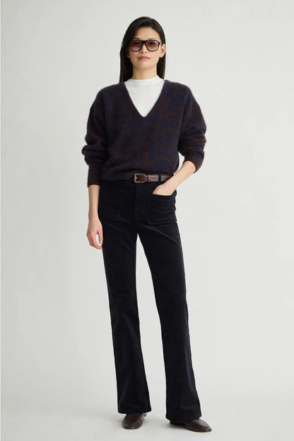 Softest Silk Cashmere V-Neck - Leo Floral Midnight