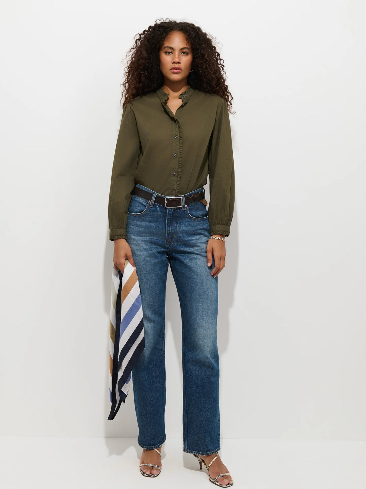 Chantilly Ruffle Shirt - Military Olive