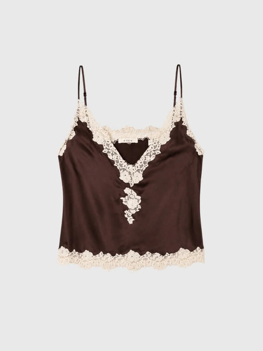 Kira Top - Equestrian Brown With Cream Lace