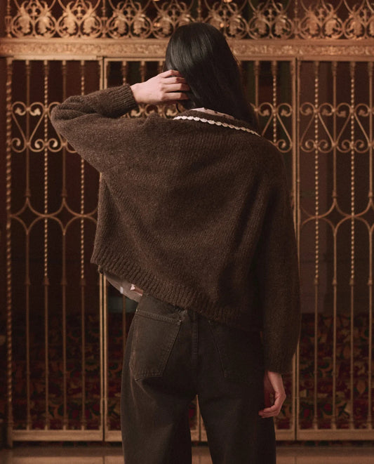 The Crochet Collar Cardigan - Chocolate Brown