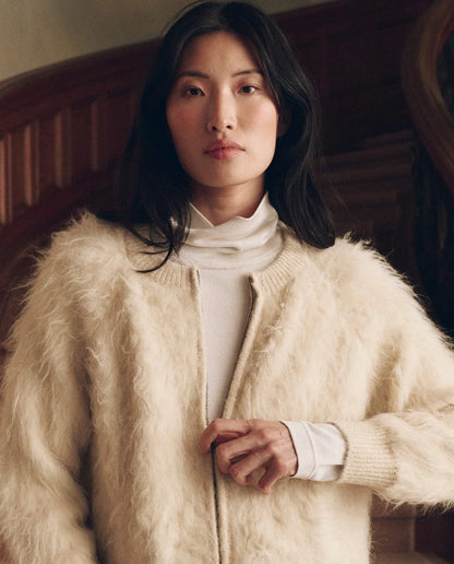 Fuzzy Bomber Sweater - Cream