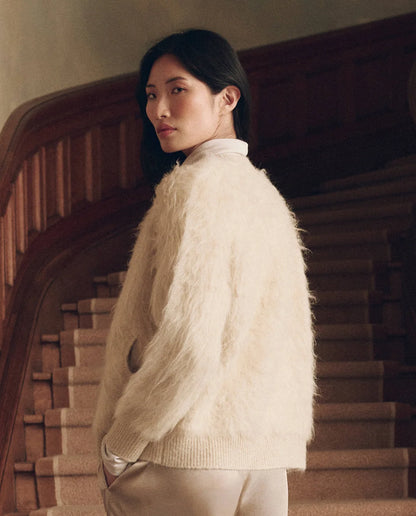 Fuzzy Bomber Sweater - Cream