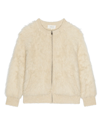 Fuzzy Bomber Sweater - Cream