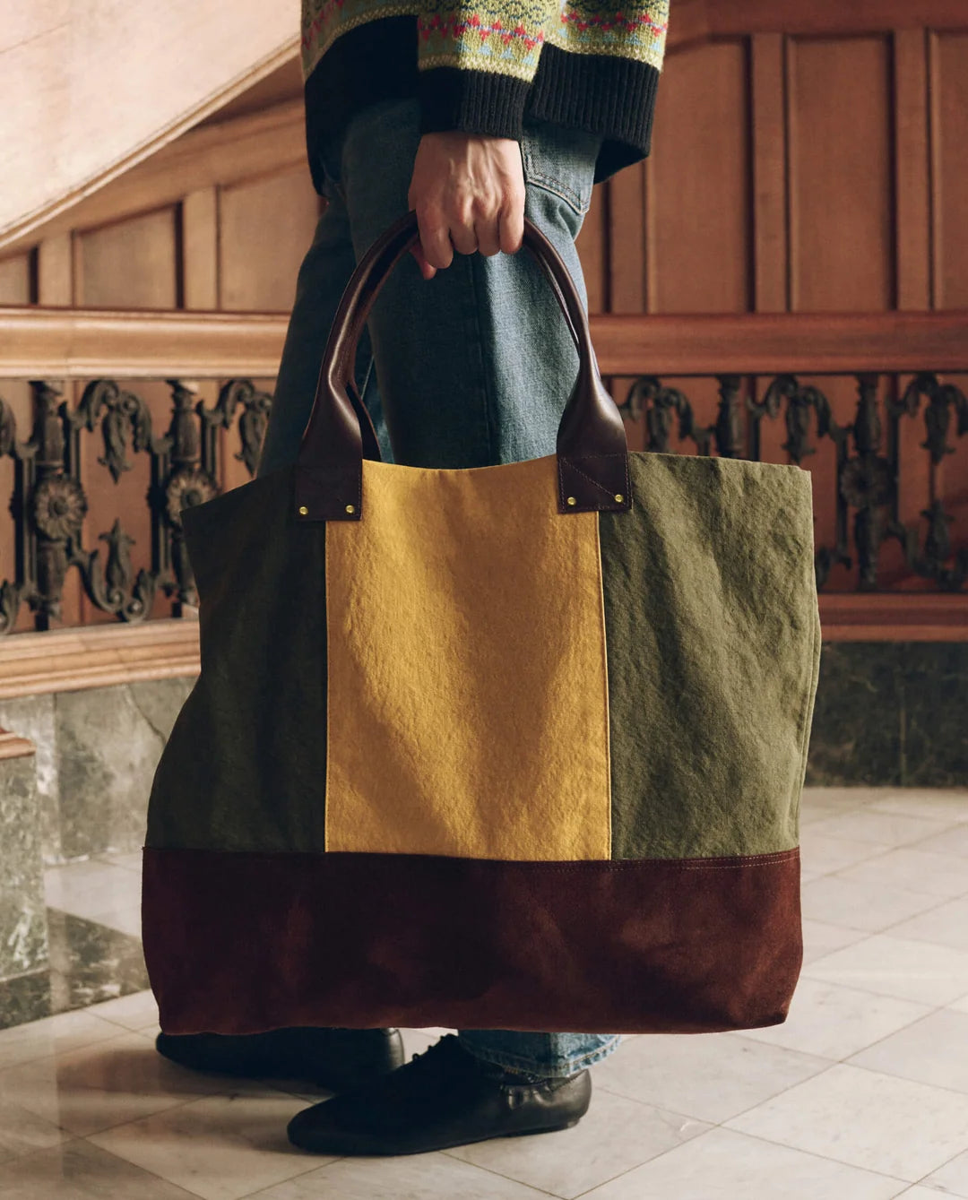The Stripe Tote - Olive & Citron