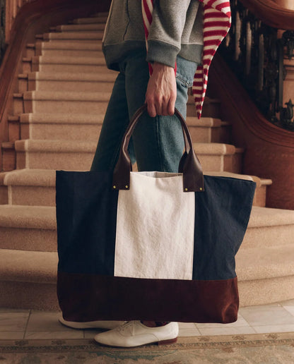 The Stripe Tote - Navy & White
