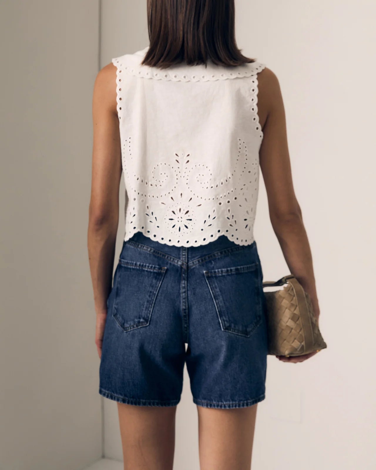Embroidered Eyelet Sailor Top - White