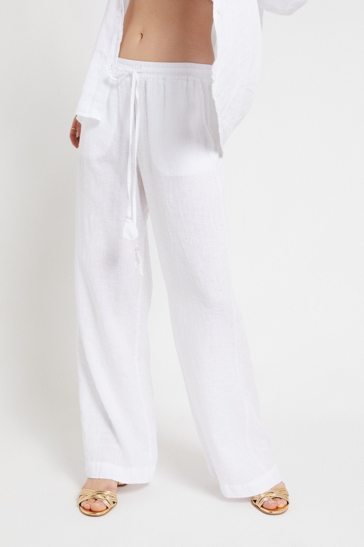 Linen Palazzo Trousers - Bianco