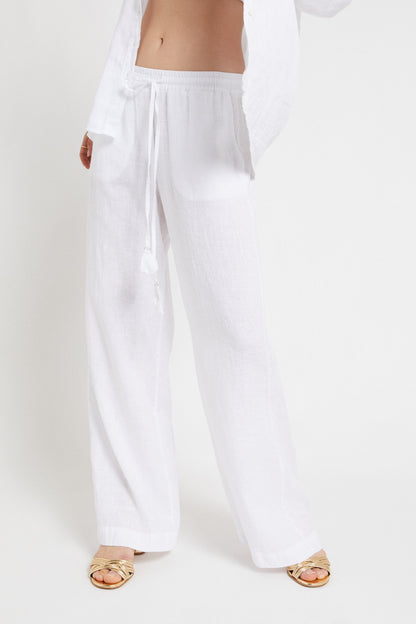 Linen Palazzo Trousers - Bianco