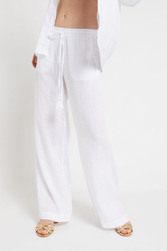 Linen Palazzo Trousers - Bianco