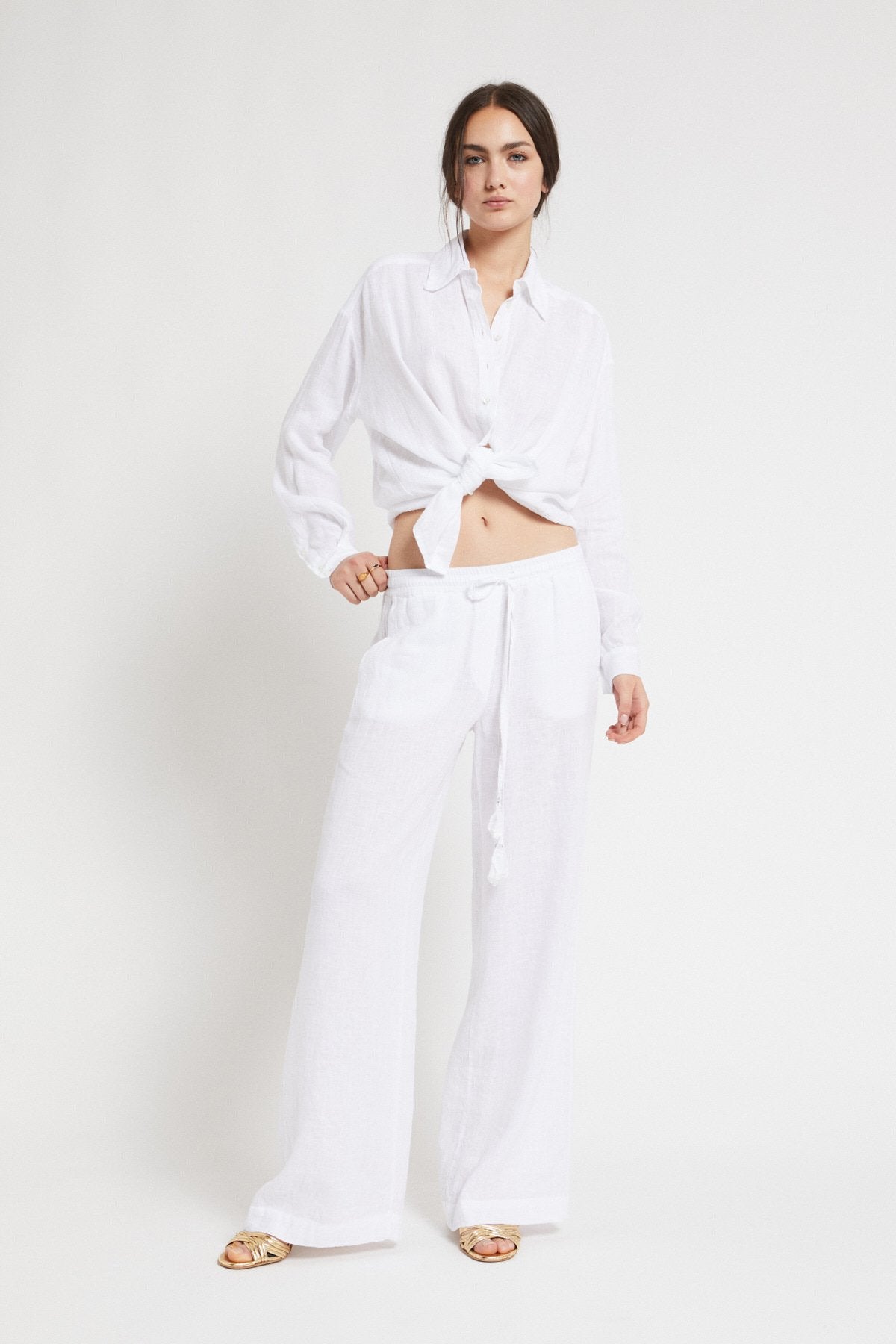Linen Palazzo Trousers - Bianco