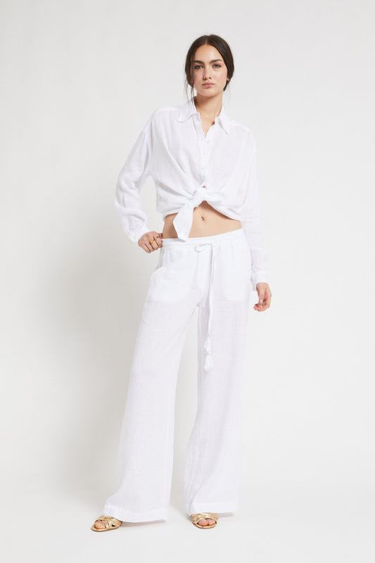 Linen Palazzo Trousers - Bianco