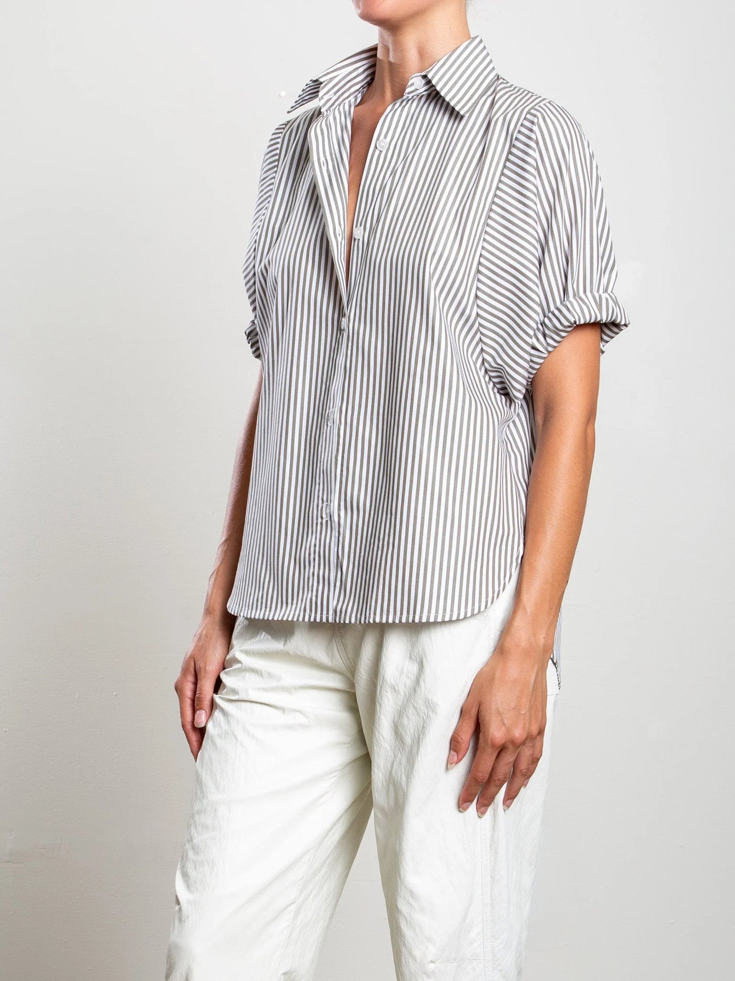 Claude Stripe Shirt - Olive/White