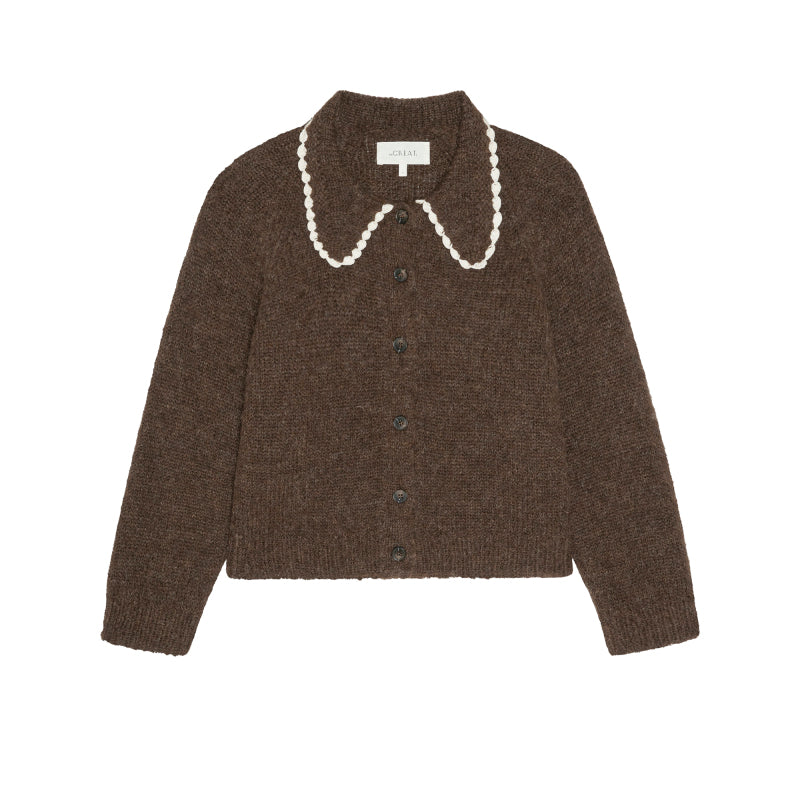 The Crochet Collar Cardigan - Chocolate Brown