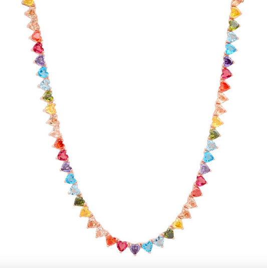 Heart Rainbow CZ Tennis Necklace