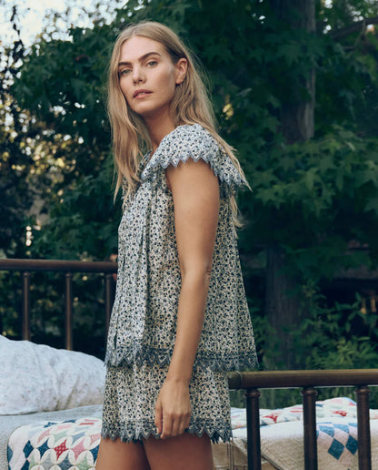 The Flutter Sleeve Eyelet Top - Bluebell Ditsy