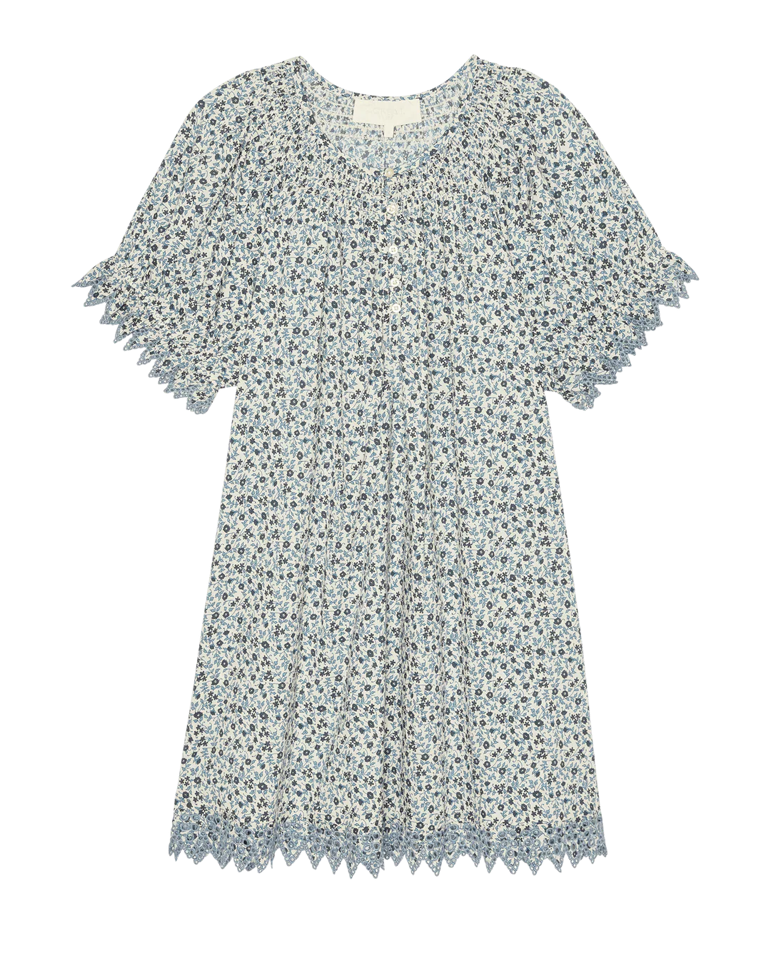 The Smocked Sleep Eyelet Dress - Bluebell Ditsy