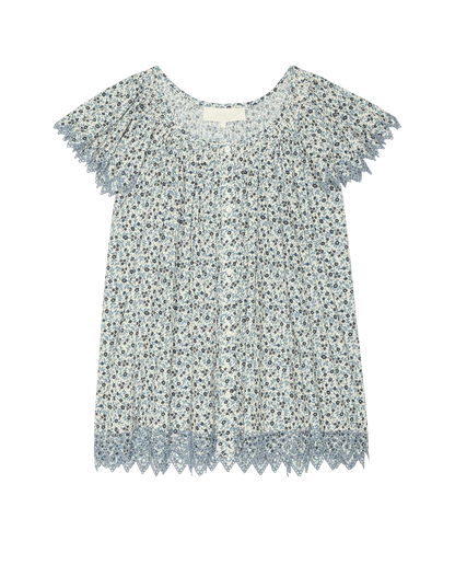 The Flutter Sleeve Eyelet Top - Bluebell Ditsy