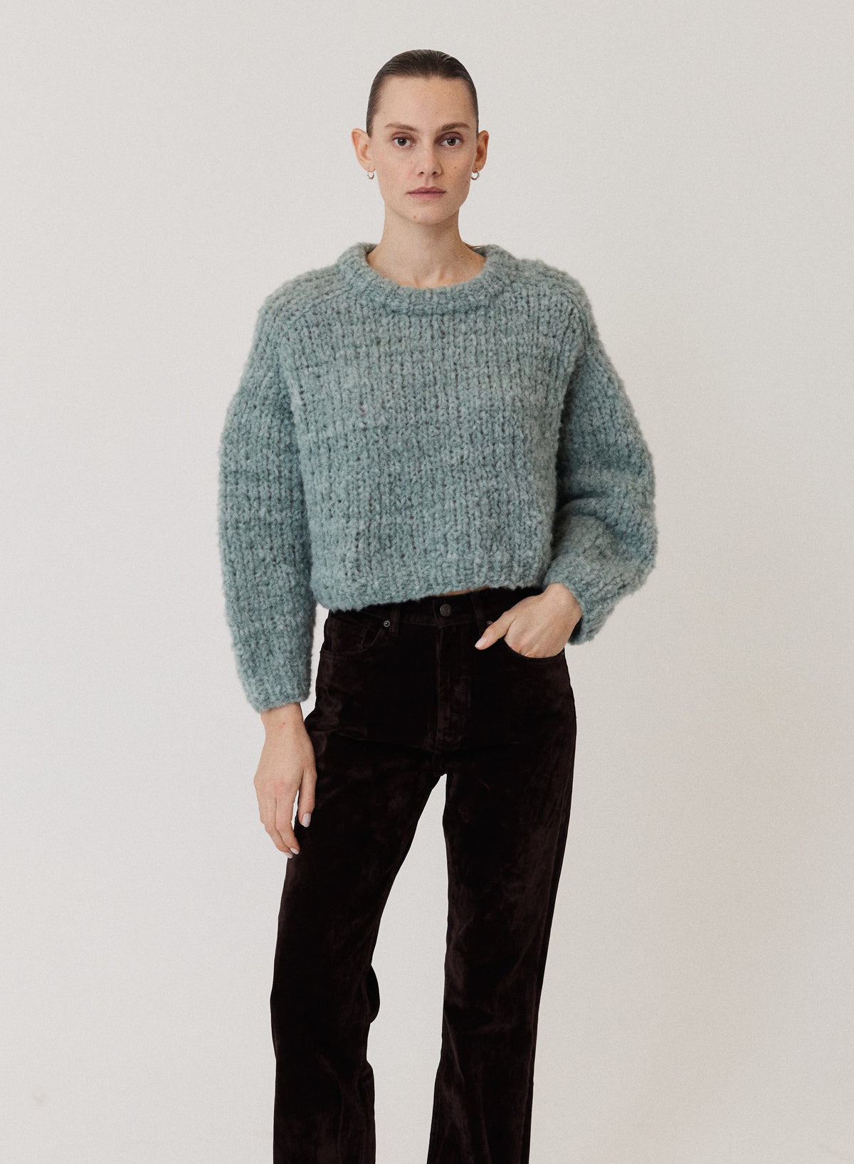 Wool Alpaca Mix Cropped Pullover - Eucalyptus