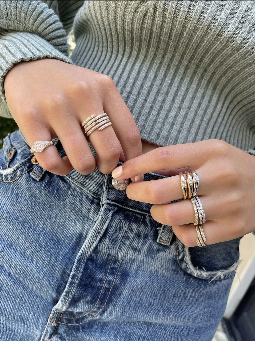 14K Full Cut Diamond Arc Stack Ring